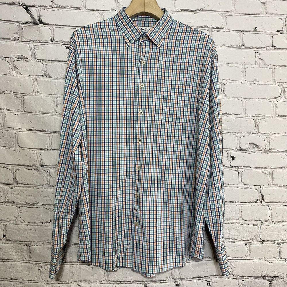Peter Millar Mens Lawson‎ Performance Tattersall Woven Shirt Size XL Button Down